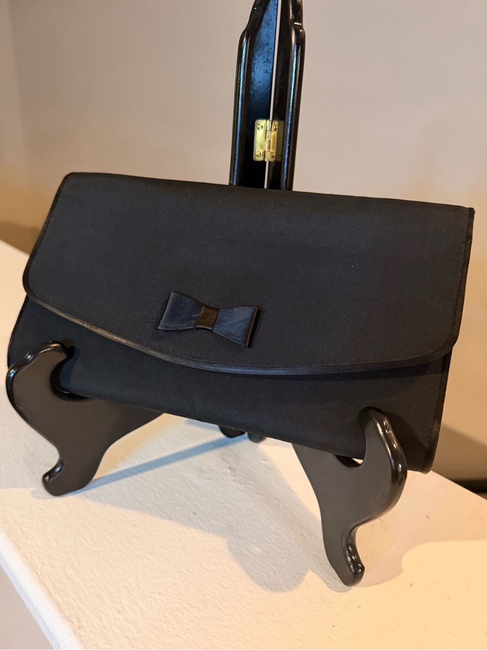 Vintage Gucci Black Satin Bow Evening Clutch Formal Designer Bag